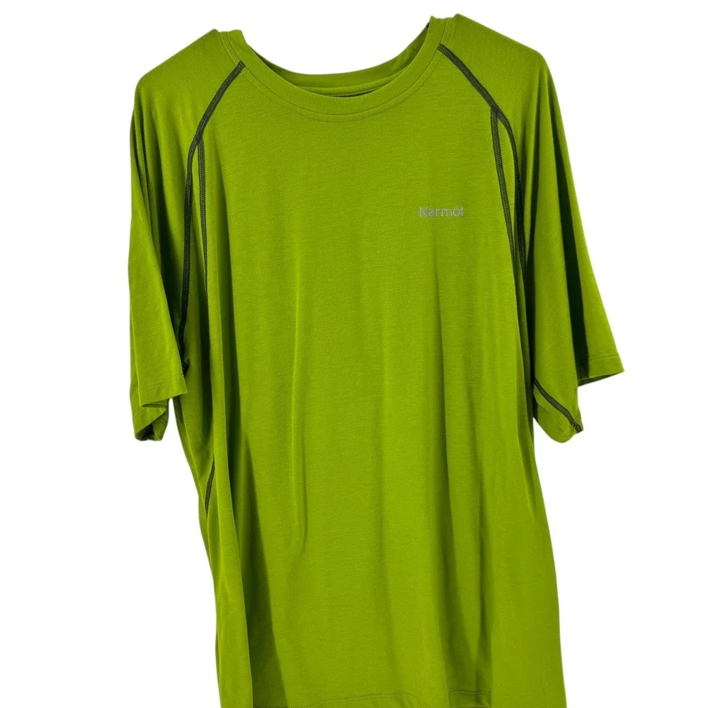 Marmot‎ Mens XXL Performance T-Shirt Lime Green Raglan Stretch Hiking Active Top